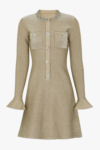 Embellished Collar Knit Mini Dress – Long Sleeve
