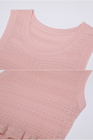 Ruffle Knit Lace Slim Fit  Sleeveless Long Dress