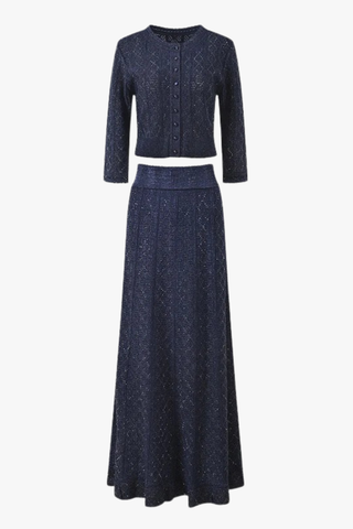 Textured Knit Cardigan & Flowing Skirt Set