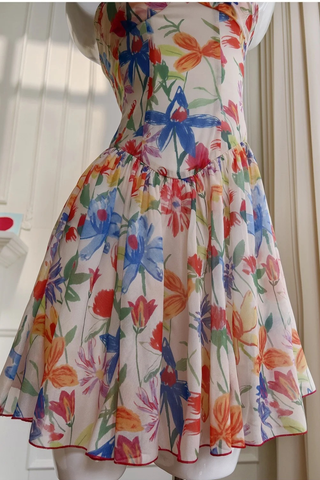 Floral Chiffon Mini Dress with Ruched Bust, Fit-and-Flare Skirt, and Inner Shorts