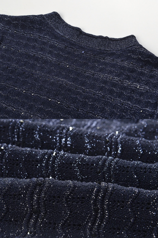 Textured Knit Long Dress – Short Sleeve Button Front Design