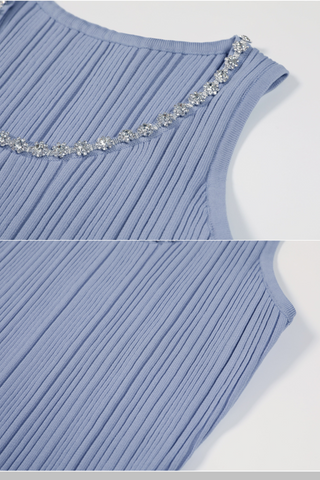 CrystalEmbellished Knit Flared Long Dress