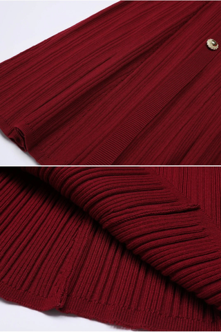 Long Sleeve Ribbed Knit Button-Down Midi Dress with Belt and Contrast Cuffs