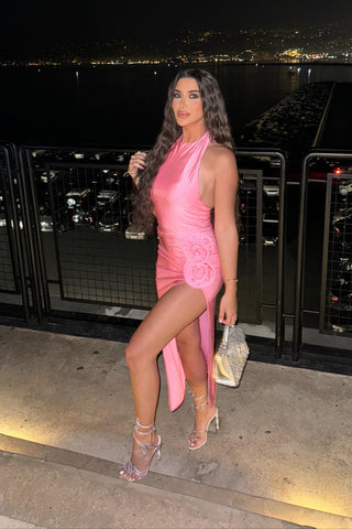 Lily Pink Backless Flower Midi Dress