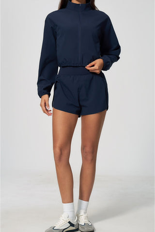 Cropped Zip-Up Jacket & High-Waisted Shorts Set