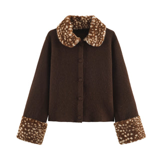 Wool-Blend Short Jacket with Faux Fur Collar and Cuffs