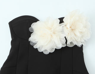 Strapless Corset-Style Mini Dress with Floral Appliqué Detail