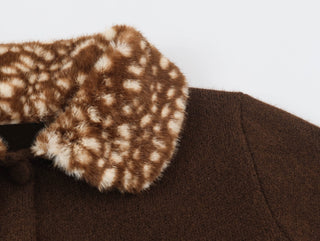 Wool-Blend Short Jacket with Faux Fur Collar and Cuffs