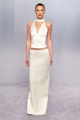 Elegant Satin Halter Top & Long Skirt Set