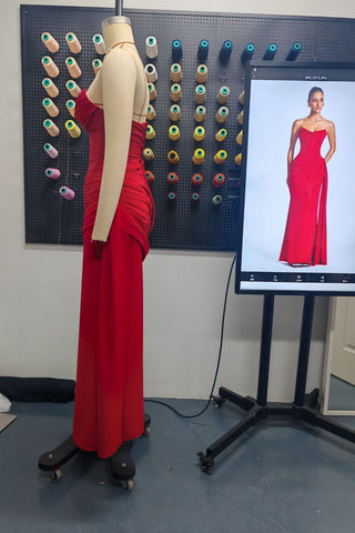 Strapless Corset Draped Long Dress