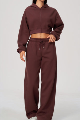 Cropped Zip-Up Hoodie & Wide-Leg Sweatpants Set