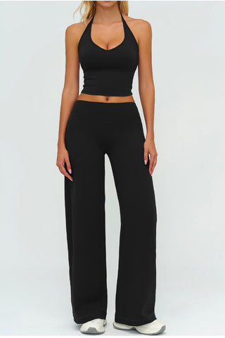 3-Piece Women’s Yoga Set – Cropped Tank, Zip Jacket & Wide-Leg Pants Activewear Set