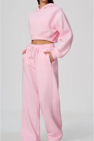Cropped Zip-Up Hoodie & Wide-Leg Sweatpants Set