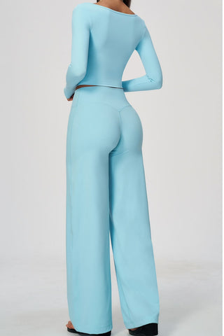 Scoop Neck Long Sleeve Top & Wide-Leg Pants Set