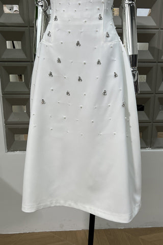 Pearl & Crystal Strapless Midi Dress