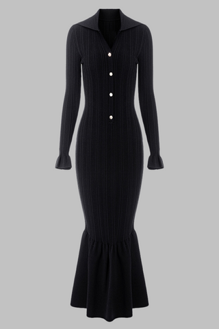 Elegant Ribbed Knit Long Dress