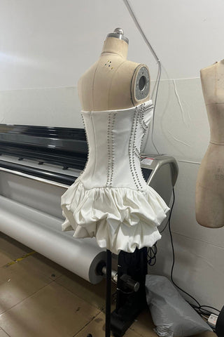 Strapless Studded Corset Mini Dress – Structured Bodice with Volume Hem