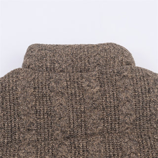 Cable-Knit Puffer Jacket with High Neck and Zip Front