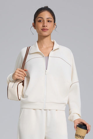 Relaxed Fit Zip-Up Jacket and Wide Leg Pants Set
