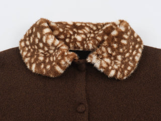 Wool-Blend Short Jacket with Faux Fur Collar and Cuffs