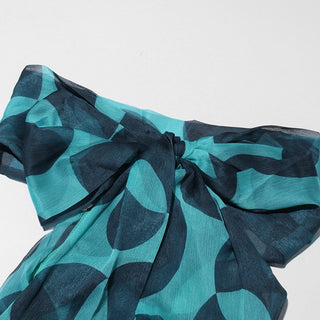 Sleeveless Halter Neck Open-Back Printed Chiffon Long Dress with Ruffle Hem