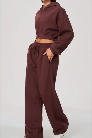 Cropped Zip-Up Hoodie & Wide-Leg Sweatpants Set