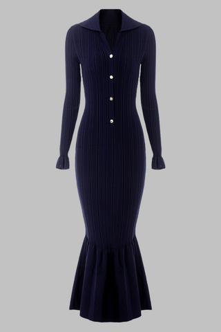 Elegant Ribbed Knit Long Dress