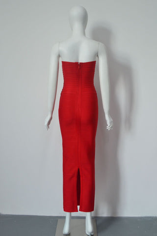 Strapless Bandage Midi Dress with Sculpted Sweetheart Neckline and Bodycon Fit