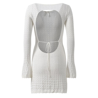 Open Back Knit Mini Dress with Long Flared Sleeves
