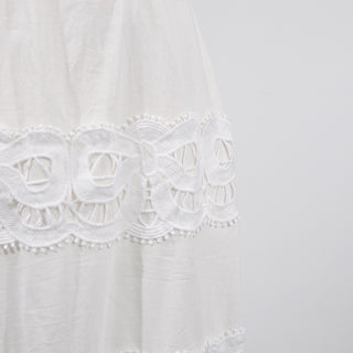 Statement Lace Cutwork Belted Tiered Long Dress