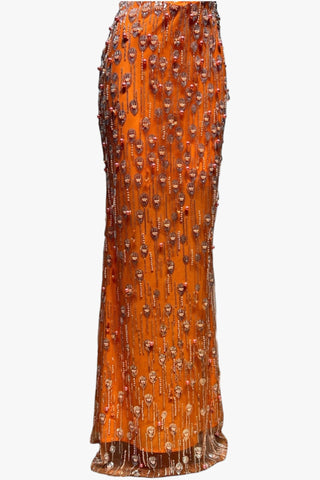 Pearl & Crystal Embellished Strapless Long Dress