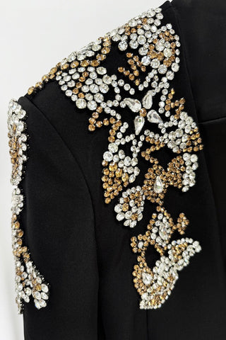 Crystal Embellished Tailored Blazer and Wide-Leg Pants Set – Long Sleeve Formal Suit