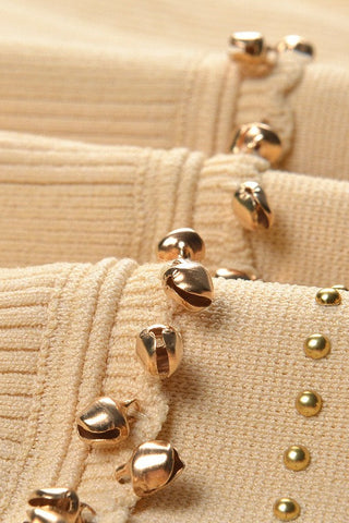 Gold Beaded Short Sleeve Cardigan & Pleated Long Skirt Set