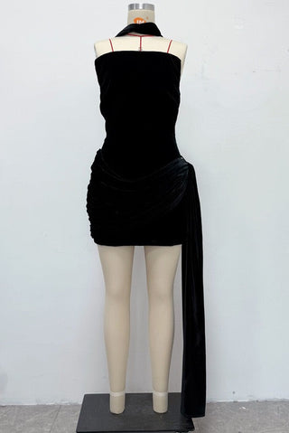 Velvet Corset Draped Scarf Mini Dress