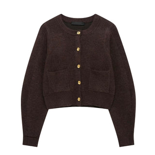 Gold Button Knit Cardigan and A-Line Mini Skirt Set
