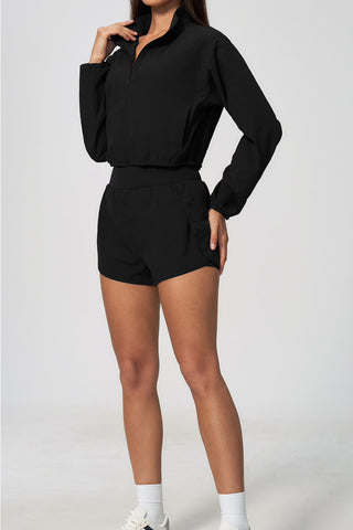 Cropped Zip-Up Jacket & High-Waisted Shorts Set