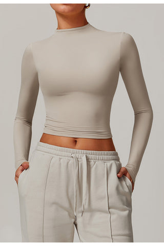 Seamless Mock-Neck Long Sleeve Crop Top & Straight-Leg Jogger Set