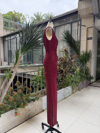 One-Shoulder Shimmer Mesh Long Evening Dress