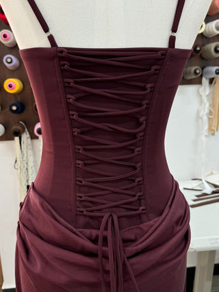 Structured Corset Back Long Dress with Draped Silhouette