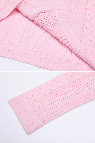 Two-Piece Textured Knit Set – Pearl-Button Cardigan & Flared Maxi Skirt