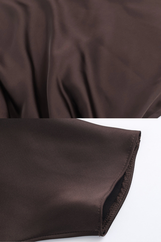 Satin High-Neck Mini Dress with Scarf Tie & Long Sleeves