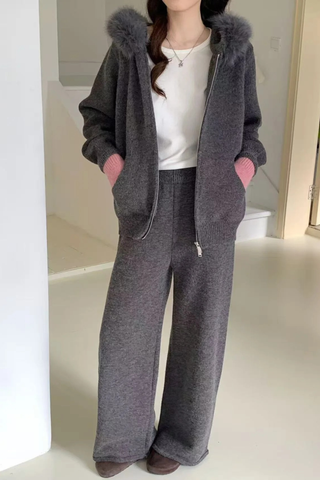 Soft & Cozy Faux Fur Hoodie Knit Set