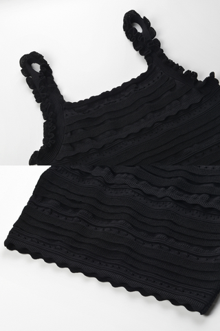 Black Knit Two-Piece Set knit Crop Tank Top & High-Waist Ruffle Hem Pencil Skirt