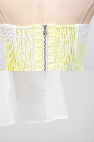 Strapless Pleated Bodice Gradient Long  Dress with Oversized Floral Hem