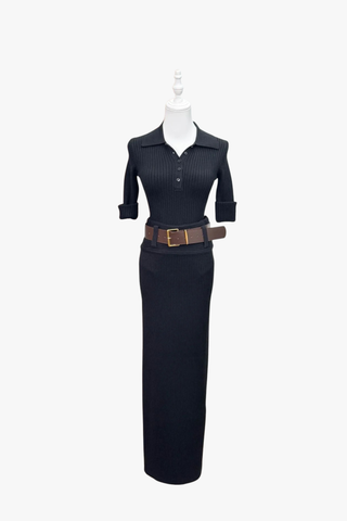 Ribbed Knit Two-Piece Set – Short Sleeve Top & Long Skirt