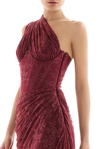 One-Shoulder Lace Long Dress with Sculpted Corset Fit