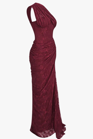 One-Shoulder Lace Long Dress with Sculpted Corset Fit