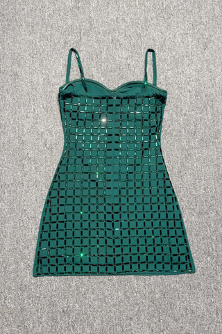 Rhinestone Grid Crystal Mesh  Mini Dress