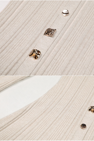 Knit Ribbed Button-Down Flare Maxi Dress with Fluted Cuffs – Long Sleeve Bodycon Elegant Style