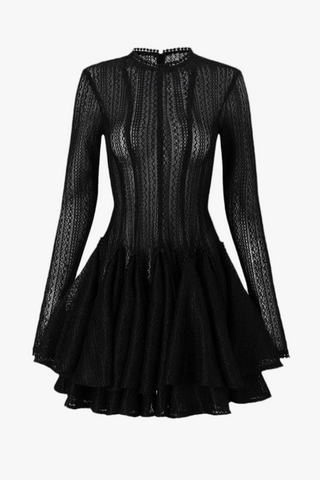Elegant Lace Mesh Long Sleeve Layered Mini Dress